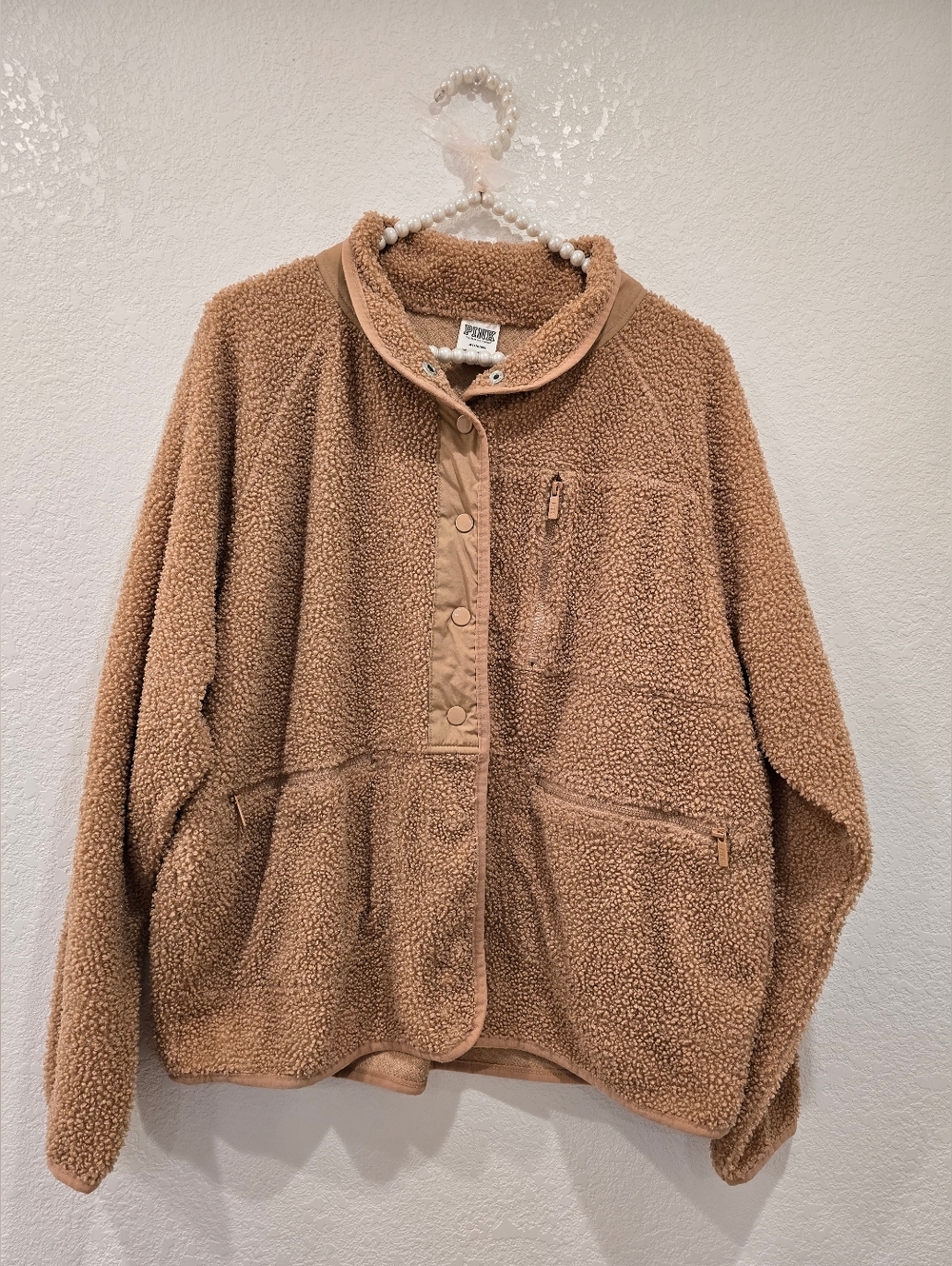 Victoria's Secret PINK cozy fleece snap button jacket Camel Size M